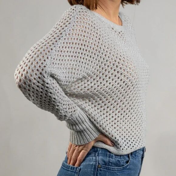 Express Waffle Crochet Metallic Acrylic Gray Knit Sweater Crop Top Size XS/TP - Picture 4 of 10